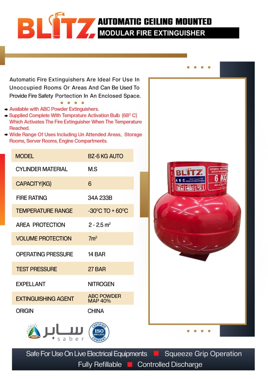 BLITZ AUTOMATIC CEILING MOUNTED 6 KG- MODULAR FIRE EXTINGUISHER