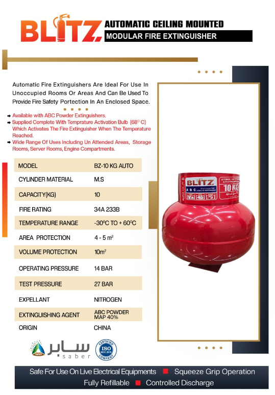 BLITZ AUTOMATIC CEILING MOUNTED 10 KG- MODULAR FIRE EXTINGUISHER
