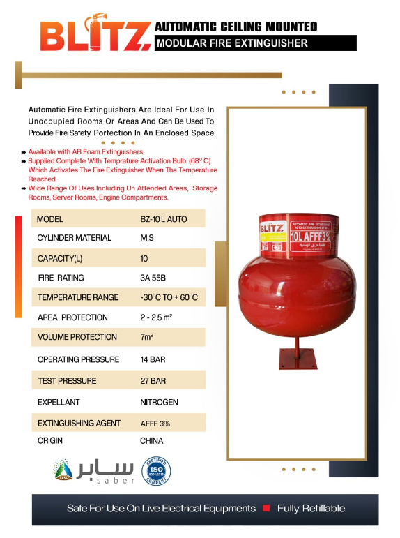 BLITZ AUTOMATIC CEILING MOUNTED 10KG - MODULAR FIRE EXTINGUISHER FOAM