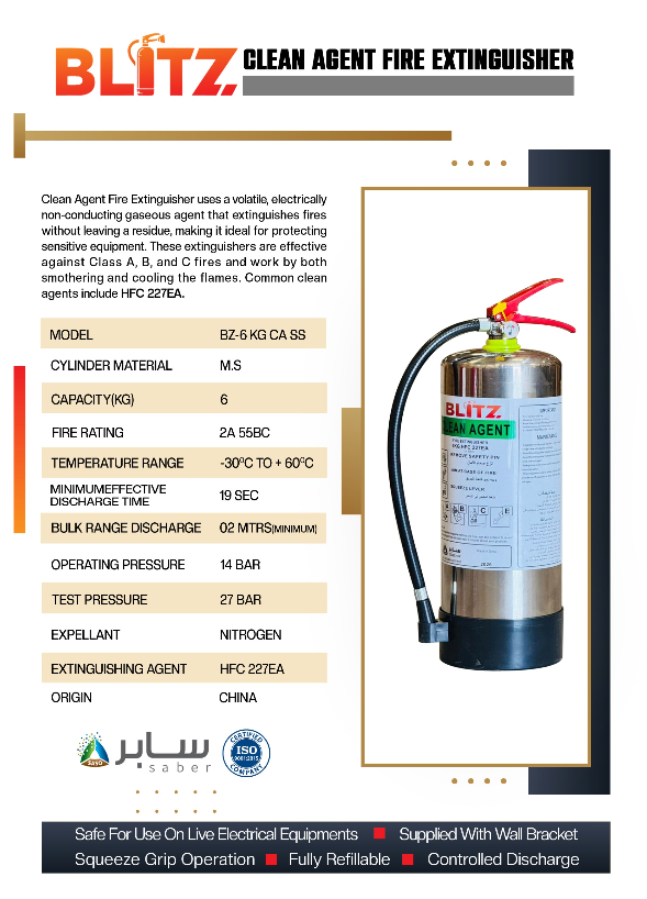 BLITZ CLEAN AGENT FIRE EXTINGUISHER 6KG CA SS
